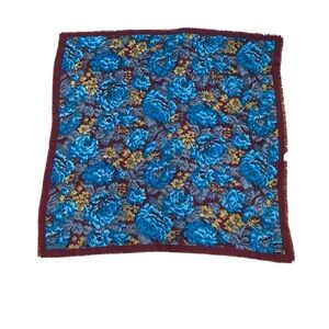 Carole Little Vintage‎ Blue Floral Scarf 34x34 100% Wool Made in Japan RN 15542
